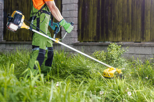 a man trimming weeds.